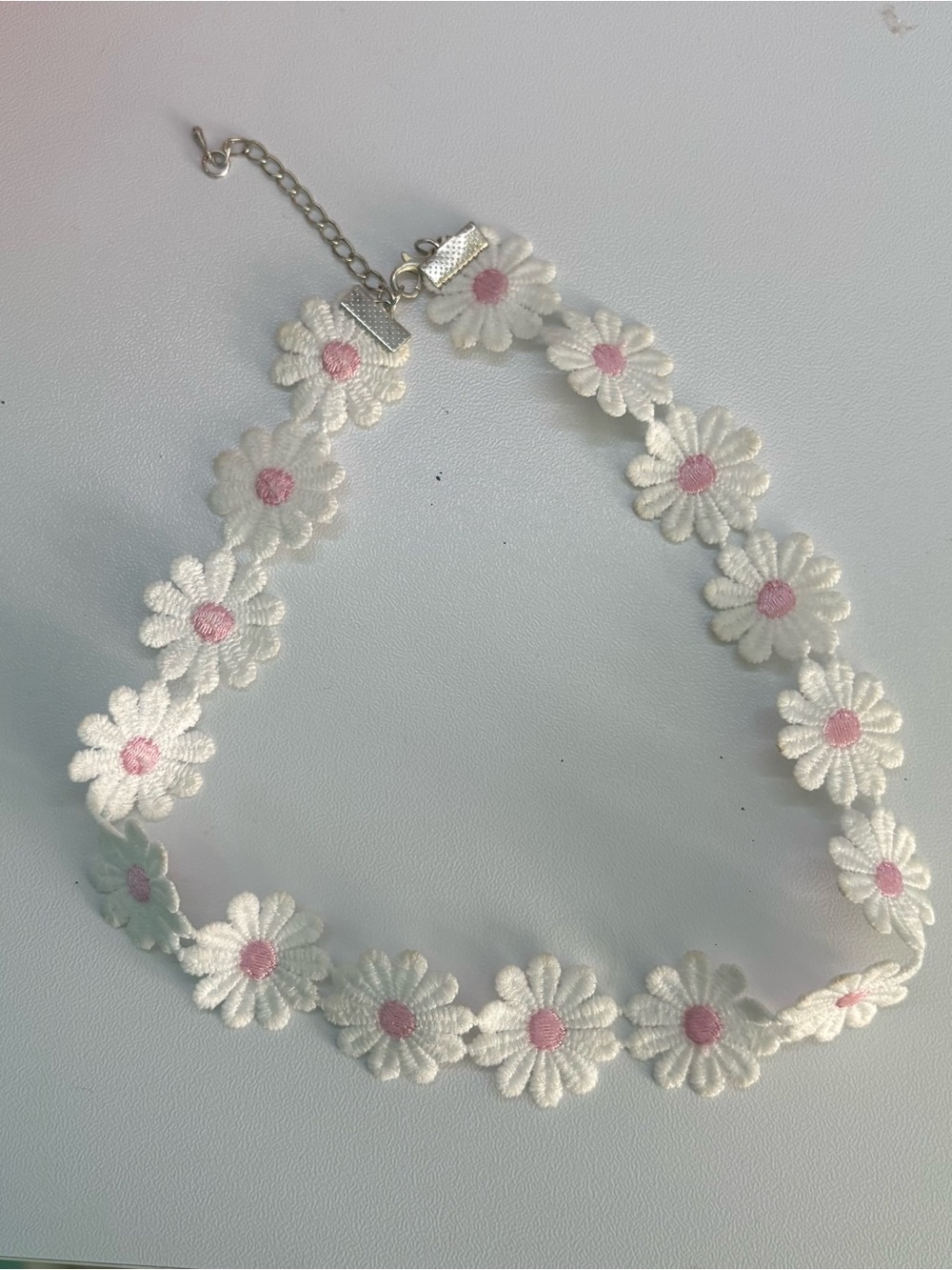 Barbie core White and Pink Daisy Choker Necklace